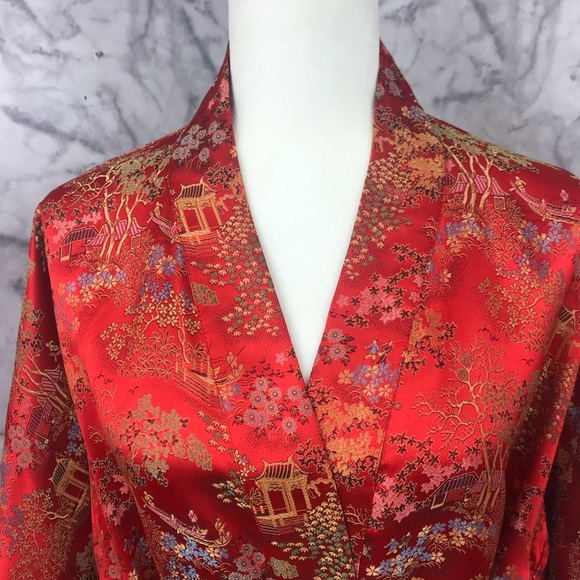 Vintage | Intimates & Sleepwear | Vintage Asian Red Print Long Belted ...
